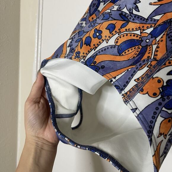 Seea one piece swimwear surf suit blue orange multicolor damask size medium - Picture 3 of 4